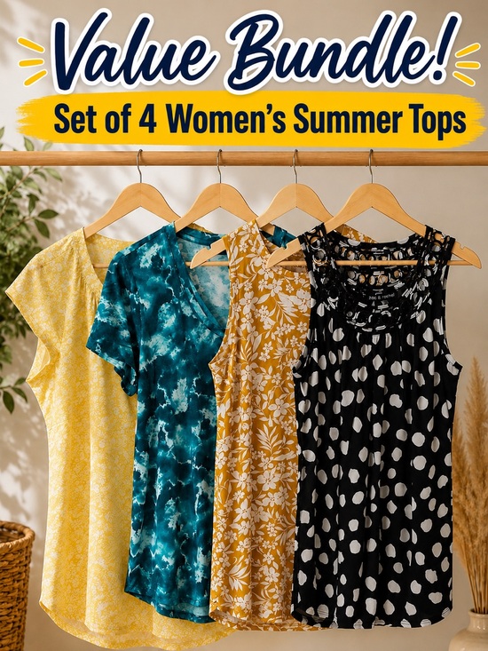 Tops - Value Bundle Womens Tops Dressy Summer Blouses/Tanks/T-Shirt (Size S/M) Set of 4